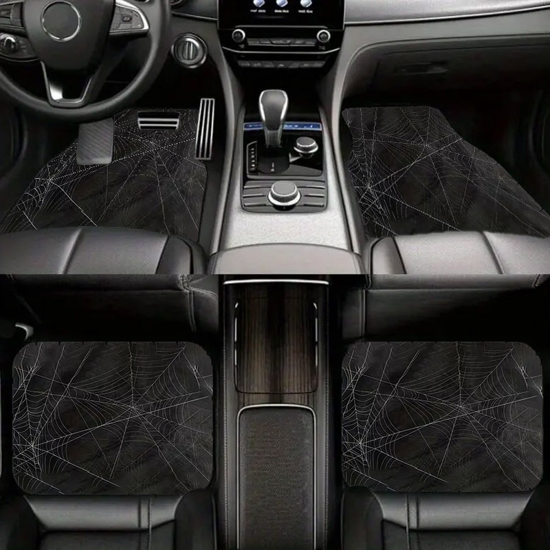 Interior Design Web Free - 5枚入り 蜘蛛の巣模様 車用フロアマット | ポリエステル素材、車内に普遍的にフィット、繊細なデザイン、美観を高めます。