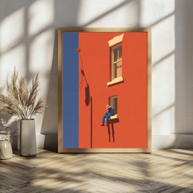 Interior Design House - ヴィンテージミニマリスト抽象的な暖かい晴れた日差しの下で読書する人物の美的ポスター壁アート写真キャンバス絵画家の装飾ギフト
