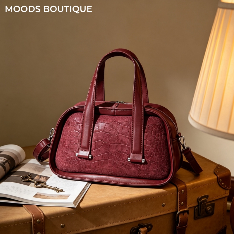 Interior Design Texture - レトロなクロコダイル柄ミニボストンハンドバッグ 女性用 ダブルストラップ 通勤用ショルダー クロスボディバッグ 2026