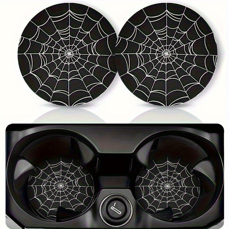 Interior Design Web Free - 2個入り 蜘蛛の巣デザイン 車用カップホルダーコースター、滑り止め耐衝撃オートドリンクマット、自動車インテリアアクセサリー、滑り止め