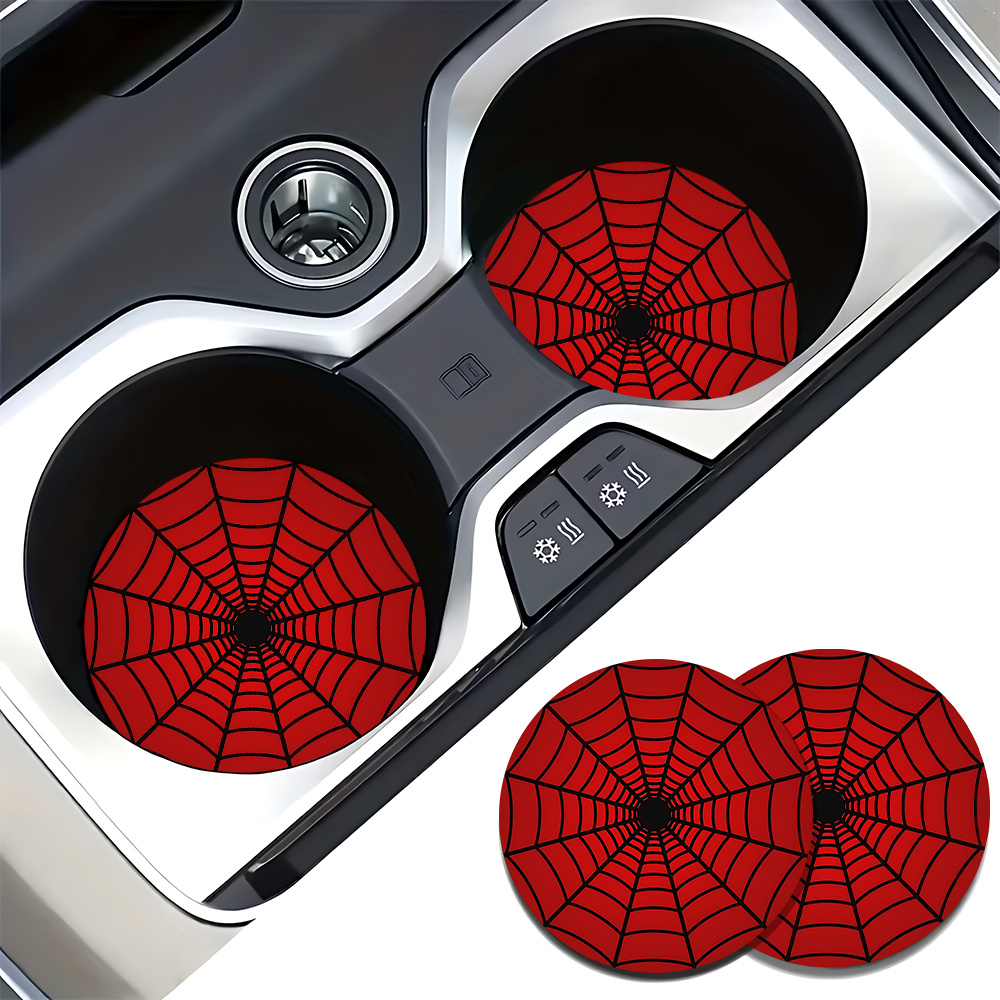 Interior Design Web Free - 4個入り 蜘蛛の巣デザイン 車用カップホルダーコースター、滑り止め耐衝撃オートドリンクマット、インテリアアクセサリー | 装飾用コースター