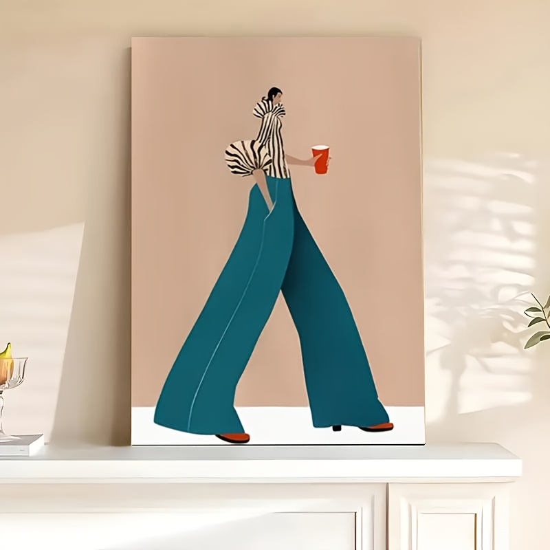 Interior Design House - ファッショナブルなブルーパンツ女性ポスタープリント現代超現実的な抽象キャンバス絵画壁アート画像リビングルームの家の装飾