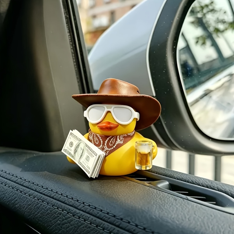 Interior Design Texture - クールでスタイリッシュなお金を稼ぐためのアヒルの車飾り3/1セット、カウボーイハットとスカーフのデザイン、ファッショナブルな車内装飾品、ウエスタンカウボーイの小さな黄色いアヒルの車飾り、サングラス、お金、ビールカップ、R