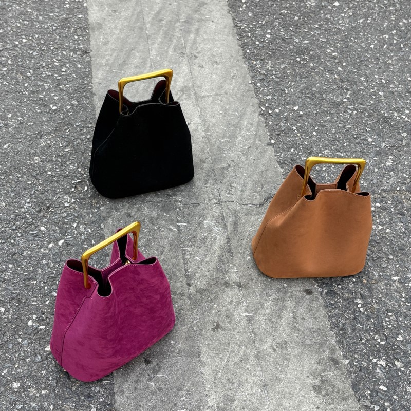高級スエードバケットバッグ女性用ゴールドメタルハンドルデザイ - Interior Design Elegant のレビューと価格